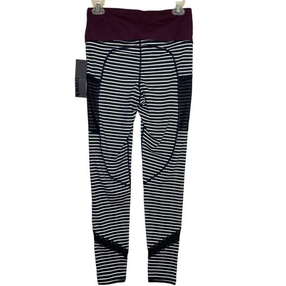 Mono B Stretch‎ Yoga Workout Athletic Legging Pants Stripe Mesh Pockets Med NWT - Picture 3 of 7